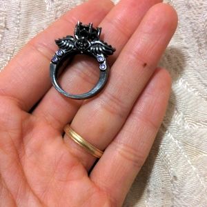 Purple crystal black batwing ring